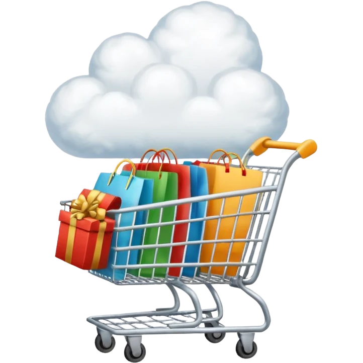 now make only a clound no caracther now just a cloud and like a card a shopping cart, and clothing inside the clound so that it makes it look like hs thinking about that emoji