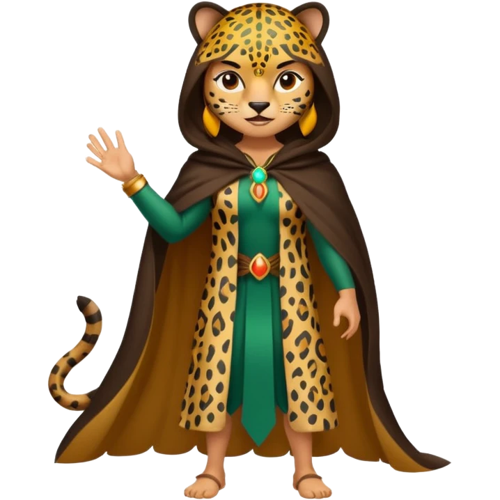 forest sticker character, latina woman dressed as jaguar spirit, spotted cloak, confident stance emoji
