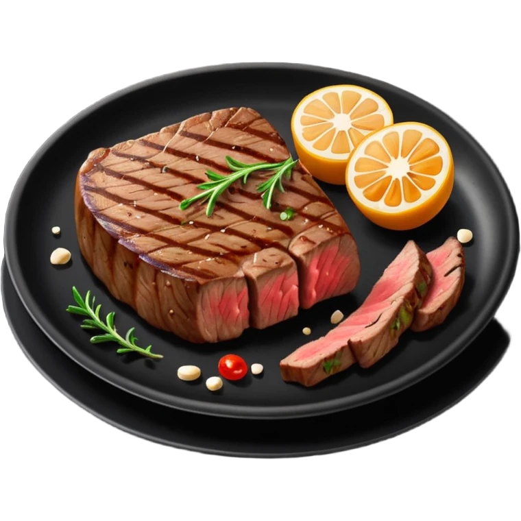 Ny stake on a black plate,nice, cut in pieces  emoji