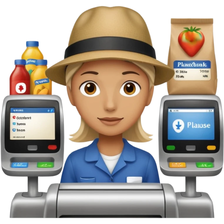 Eine Person die an der Supermarktkasse steht. Die Kasse ist gekennzeichnet als Plauderkasse. emoji