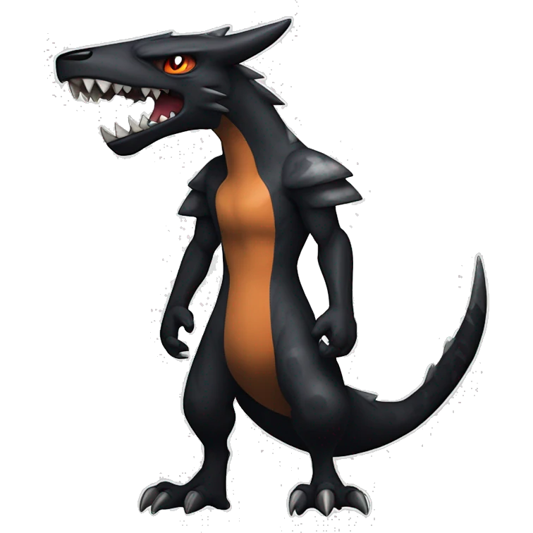 Black Cool Edgy Nargacuga-Garchomp-Houndoom-Sergal Fakémon with Edgy markings,  full body emoji