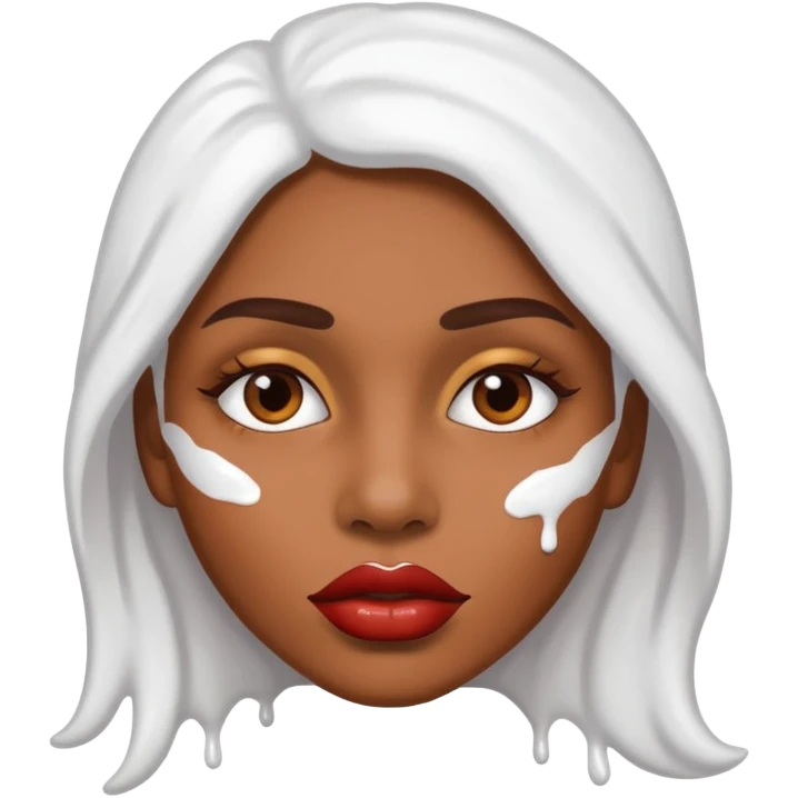 brown skinned woman lips with white paint emoji
