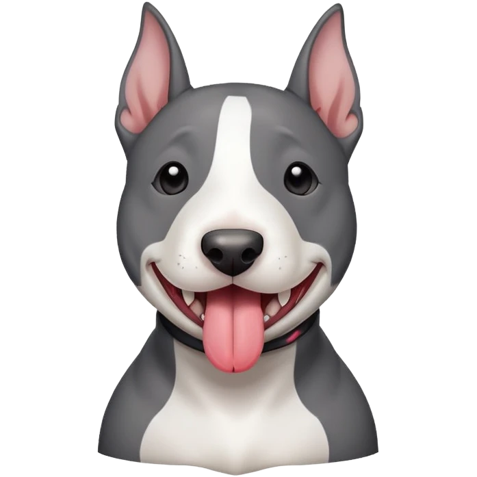 Bull terrier with tongue out , dark Grey with a Little white spot on the chest emoji
