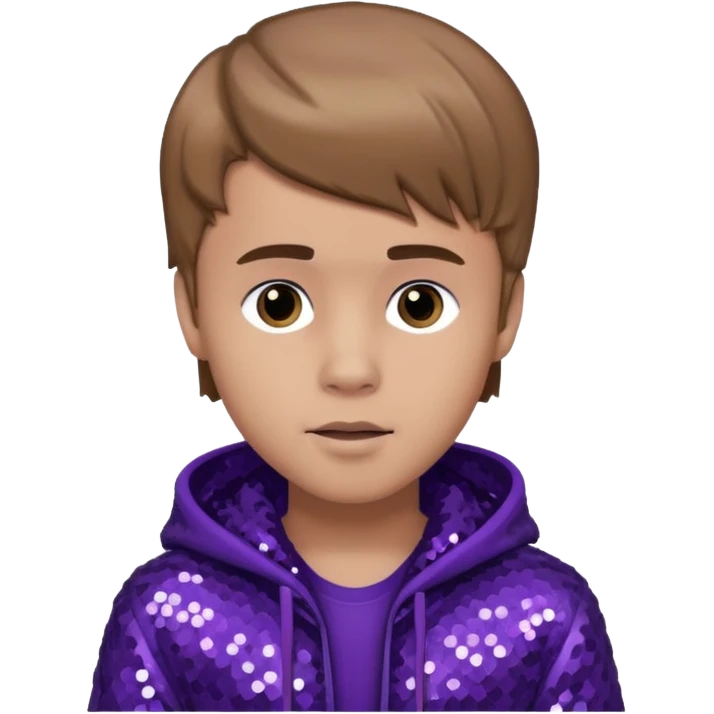 Justin Bieber with light brown hair, dark purple sequin outfit emoji