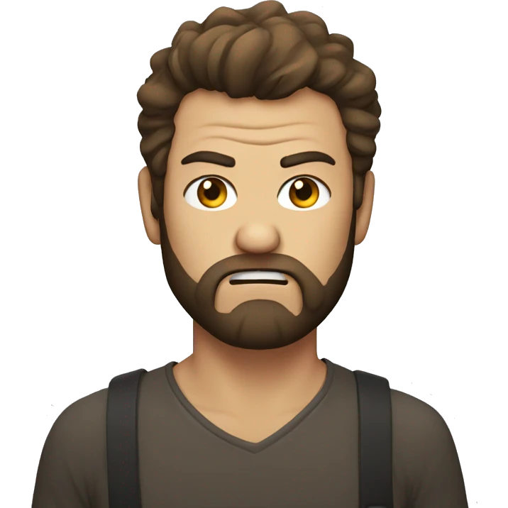 angry man head, scruffy brown hair, beard emoji