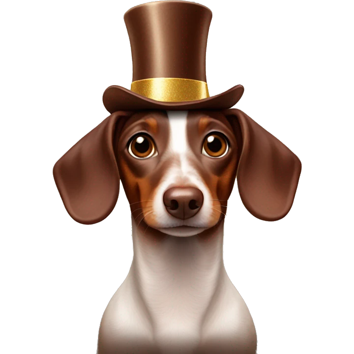 chocolate dachshund in a New Year's hat emoji