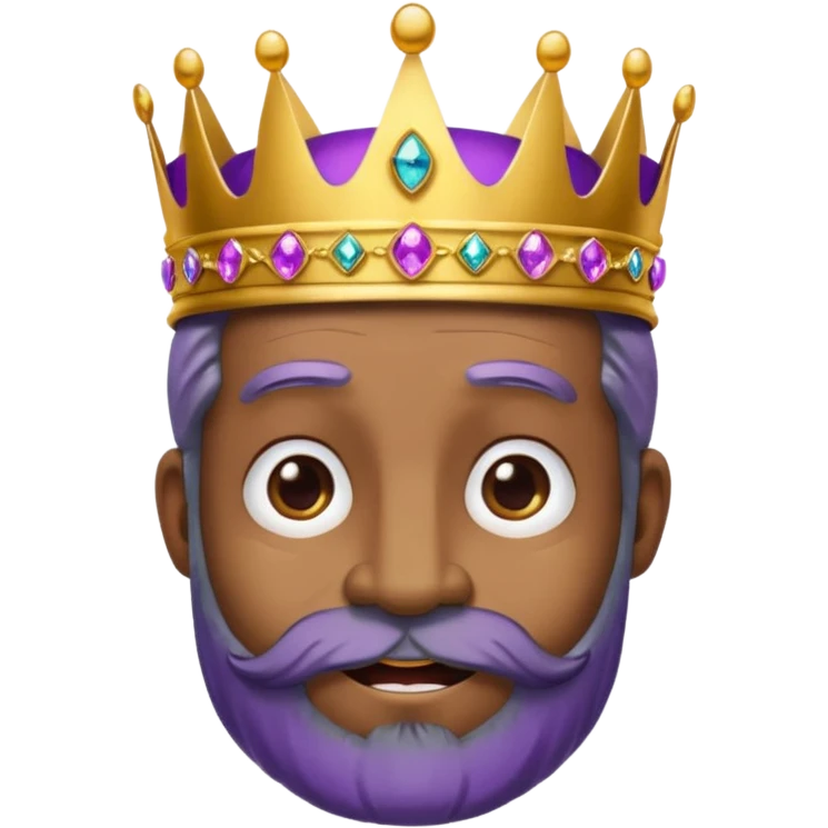 Create a cartoon-style emoji of Baltasar, one of the Three Wise Men. Only show his face and crown. He is older, with a black beard, joyful wrinkles, and a purple and gold jeweled crown. Express warmth and wisdom. Colorful and simple, suitable as an emoji. emoji