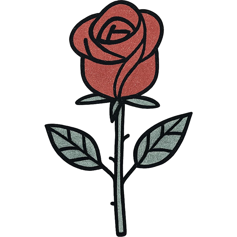 A single red rose with green leaves emoji