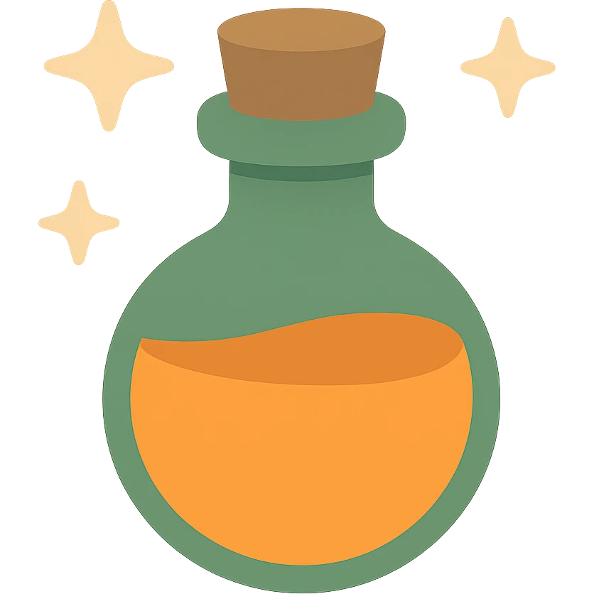 cute magic potion bottle stars are shining around add different details FA9B41, 4A7C5C,96775A,FFCC9A  emoji