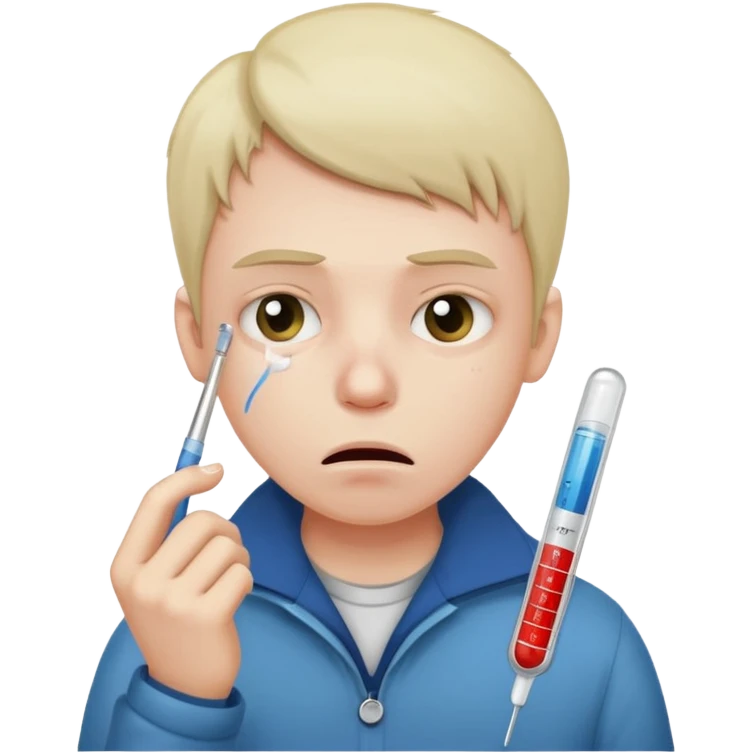 persona enferma con un termometro en la boca  pero que no tenga ropa de enferma y con una cara mas enferma emoji