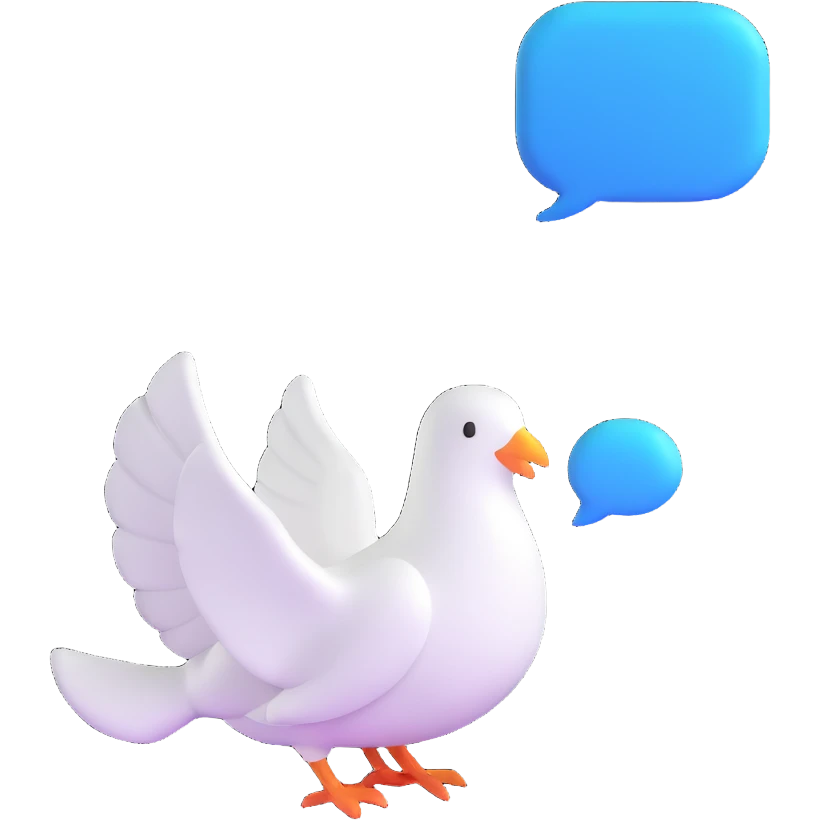 dove with a chat bubble, game-like setting emoji