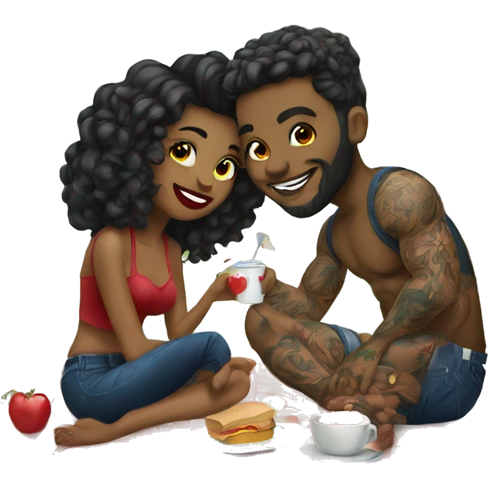Romantic picnic date for beautiful tattooed couple emoji
