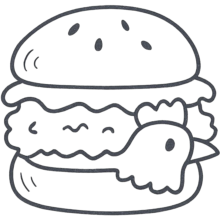 chicken burger icon, line art style, no fill, clear and simple, suitable for UI emoji