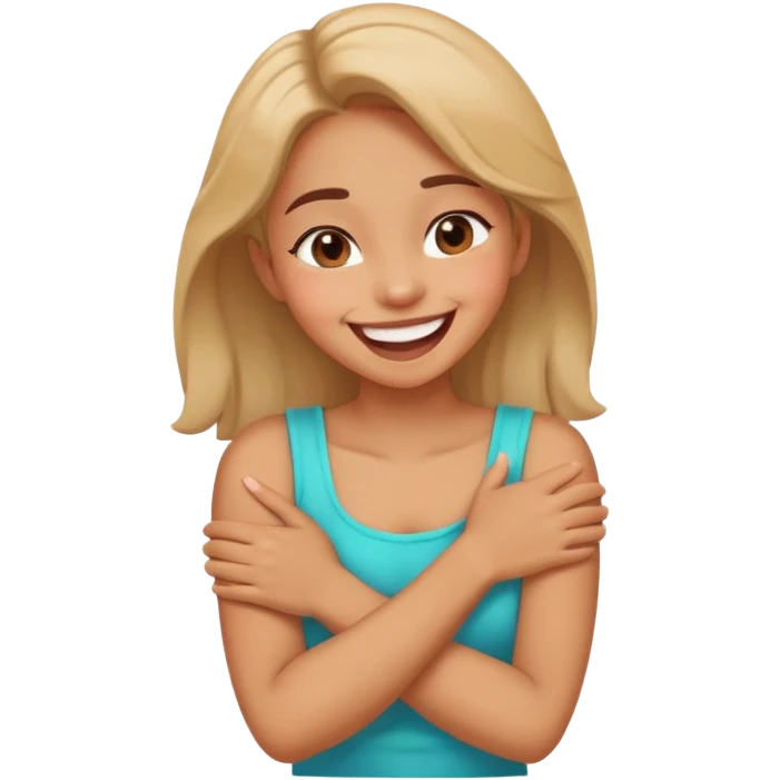 Arms crossed holding neck laughing girl emoji