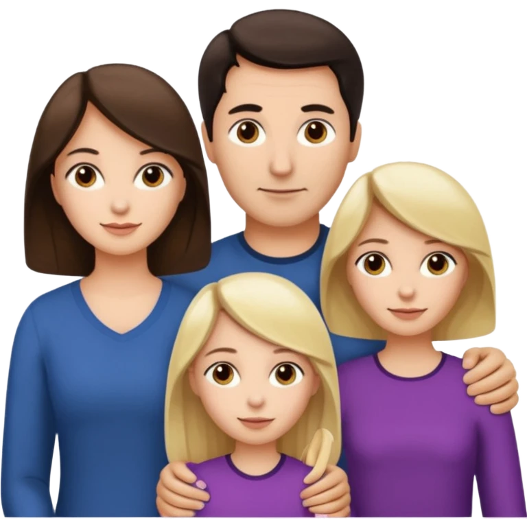 Familia : Hombre pelo oscuro, Mujer pelo cafe, hija mayor pelo mono , hija menor pelo oscuro. emoji