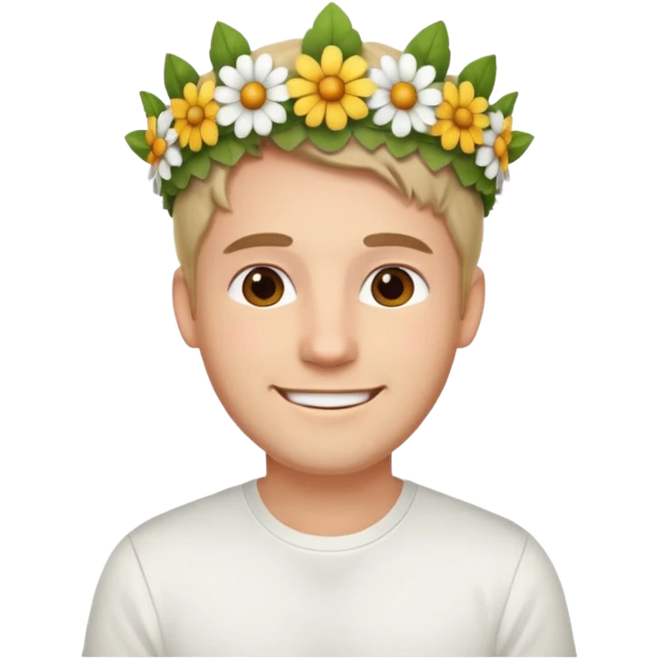 Man with flower crown and white shirt emoji