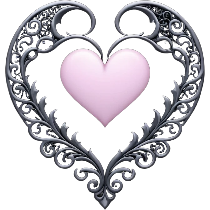 emo heart with crescent moon and black filigree emoji