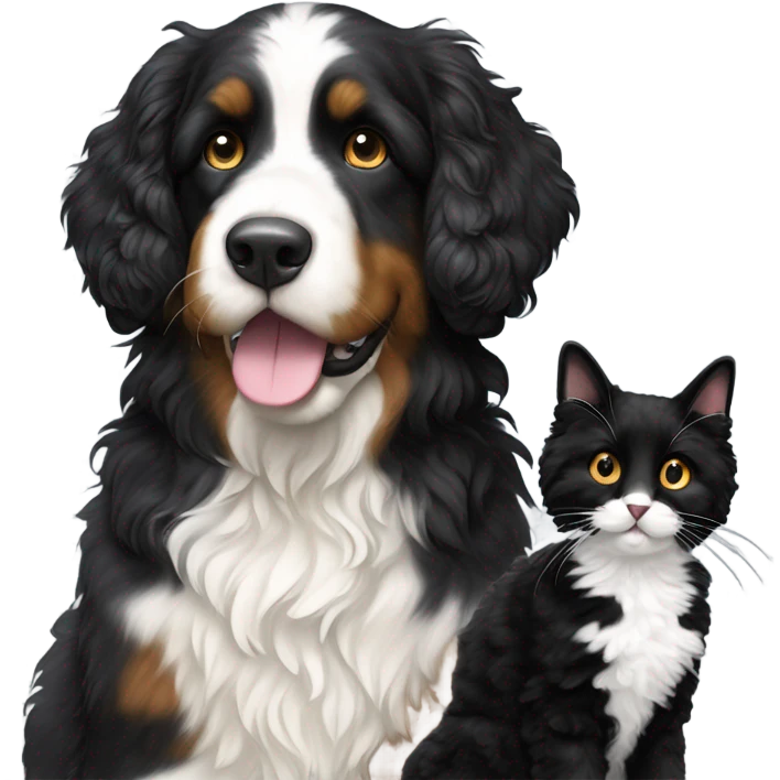 Black cat with bernedoodle emoji