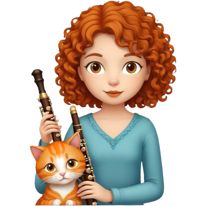 Girl  curly hair and flute with orange cat emoji