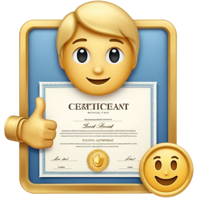 A simple emoji of a certificate document with a seal and a thumbs-up symbol, representing qualification or certification emoji style emoji