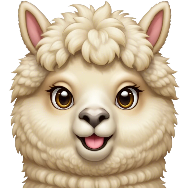 Cinematic Comical Cream Alpaca Portrait Emoji, Head tilted dramatically with an exaggeratedly amused expression, featuring a striking, fluffy cream fleece with playful texture, wide, expressive gentle eyes filled with playful disbelief, Simplified yet hilariously expressive features, highly detailed, glowing with a slightly sassy glow, high shine, dramatic yet playful, stylized with an air of cheeky mischief, bright and endearing, soft glowing outline, capturing the essence of a spirited and over-the-top alpaca, so meme-worthy it feels like it could side-eye its way into internet fame instantly! emoji
