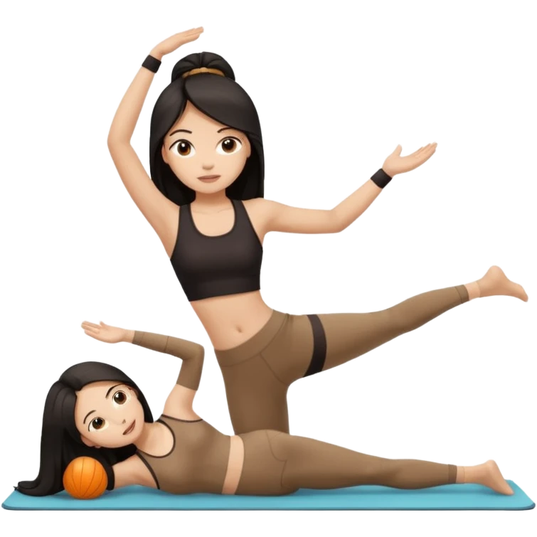 pilates girl in brown set whit black long hair  emoji