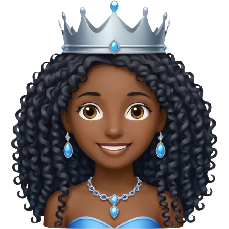 Por favor hazme el emoji de la princesa pero morena con el pelo negro y rizado y largo, los ojos marrones y la corona plateada con jollas azules emoji