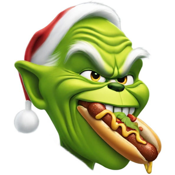 The grinch shoving a hotdog down his throat emoji