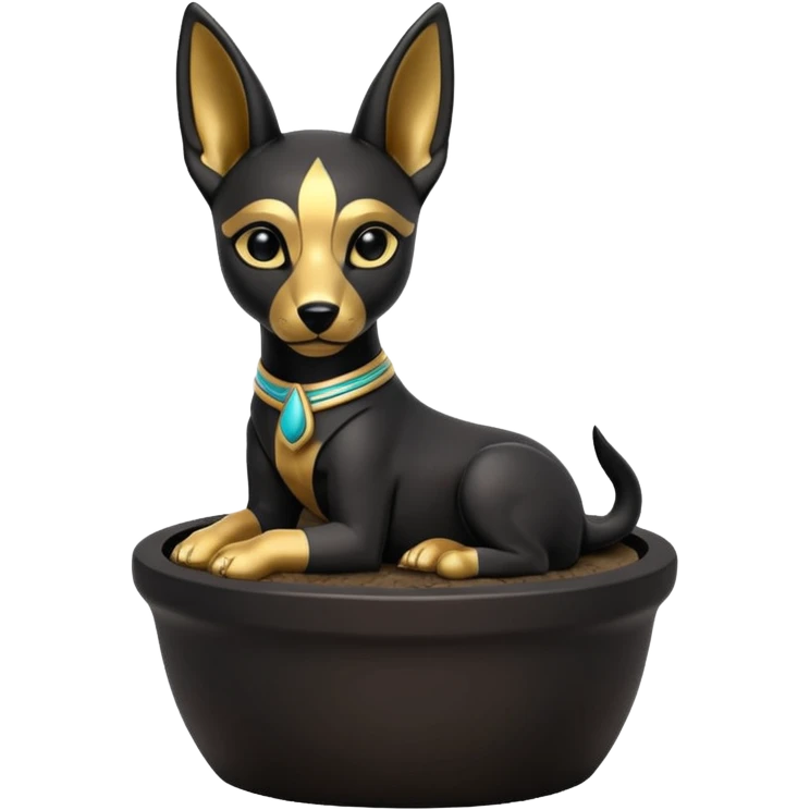  Comforting black fur Anubis tiny statuette puppy cracked-surface bonsai pot  emoji