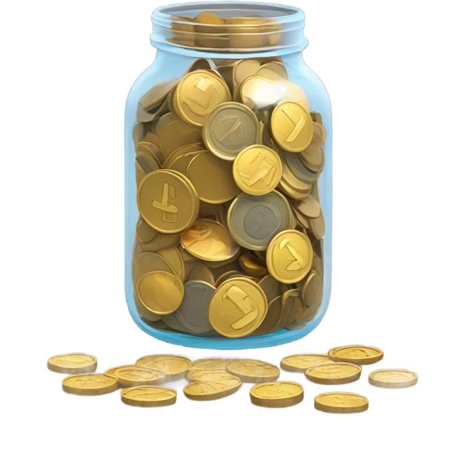 minimal full of money jar, some coins on ground emoji