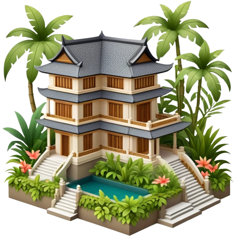 Balinese mansion, isometric dollhouse-style, realistic emoji