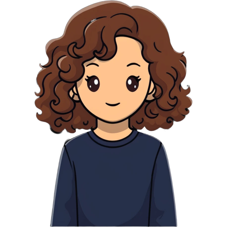    Cabelo castanho claro , olho castanho escuro. Cabelo cacheado longo emoji
