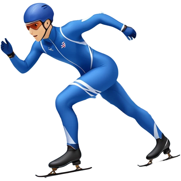 An icon showing a speed skater gliding on a professional oval ice track, captured in mid-motion with aerodynamic posture and sleek skates. The background features snowy mountains, flags, and a clear blue sky. Transparent background reflects the speed and elegance of the sport. emoji