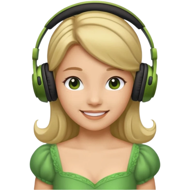 princess with headphones green dress emoji