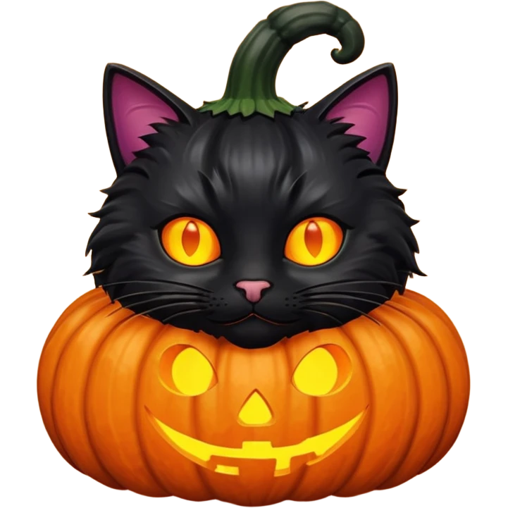 Black cat coming out of pumpkin emoji