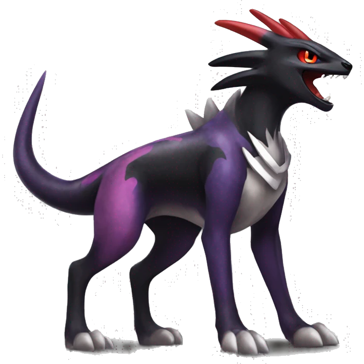 Black Cool Edgy Nargacuga-Houndoom-Garchomp-Noivern Fakémon  with White and Red and purple and black Edgy markings emoji