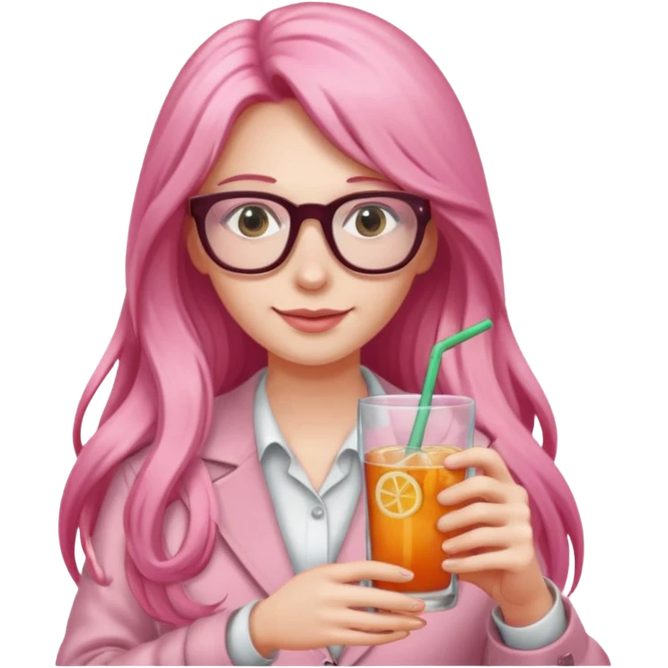 pink long haired drink holder with glasses  emoji