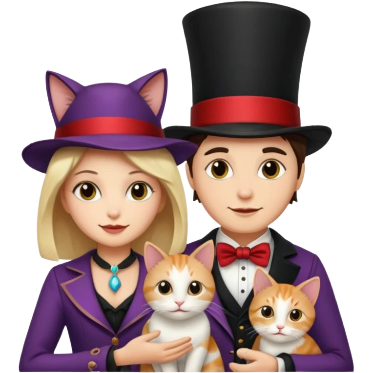 magician couple and their pet cat emoji