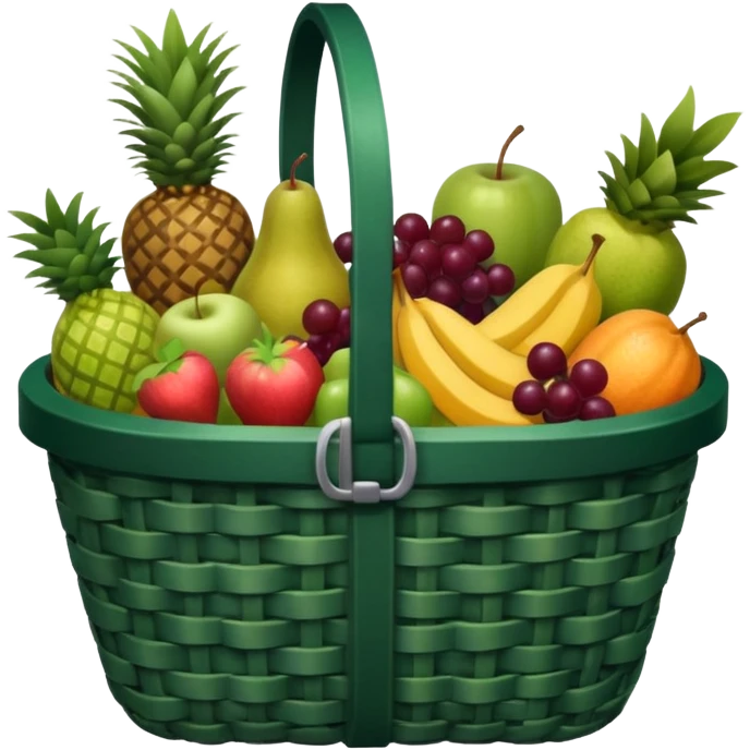 Dark green, plaid basket with both food, drink and fruits emoji