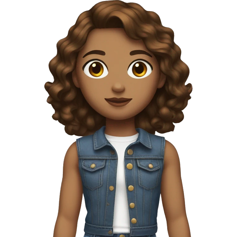 next to short,brown hair,hazel eyes,white, black cropped top, and blue jeans with white shoes on emoji