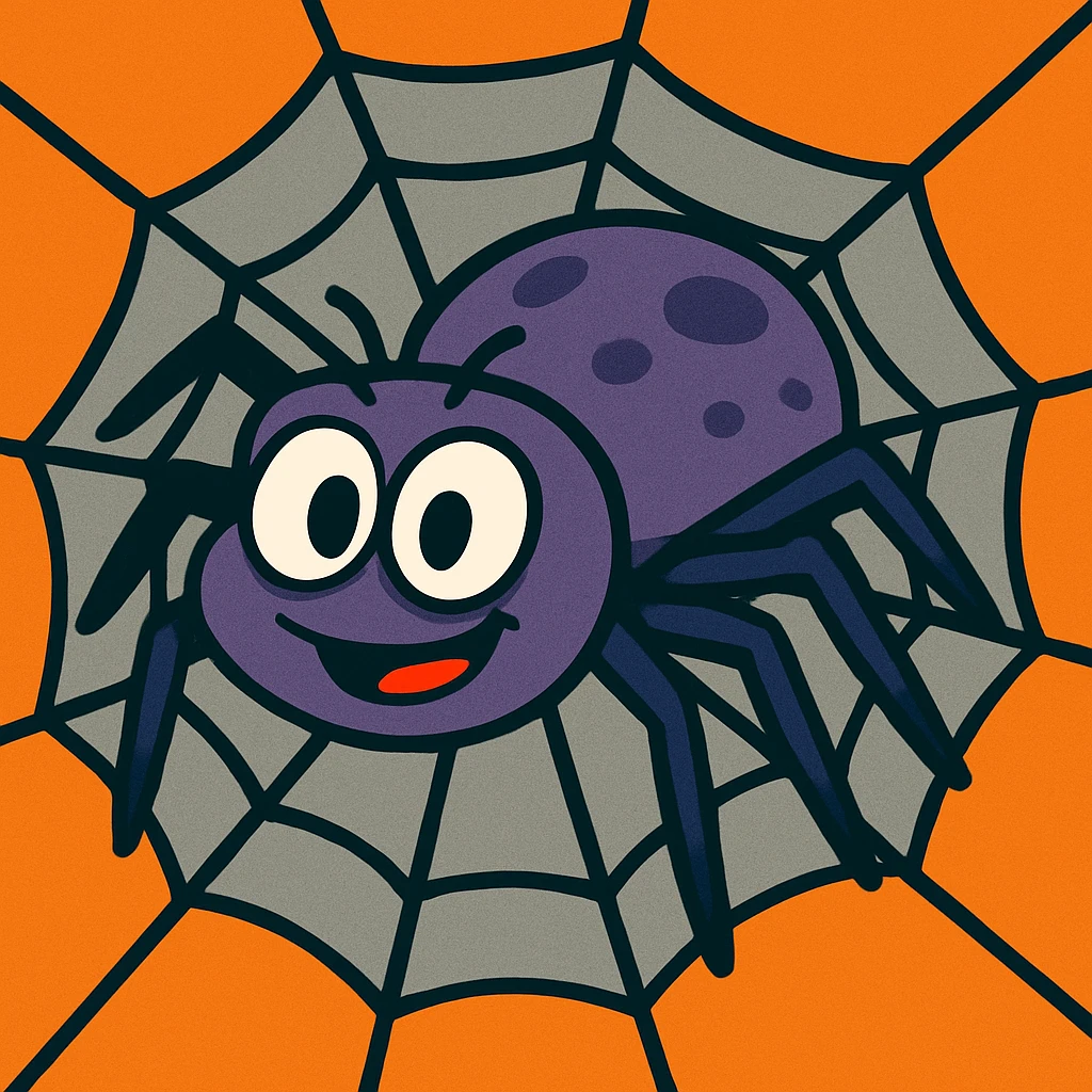cartoon spider on an orange-gray background, animated look with slightly moving legs emoji