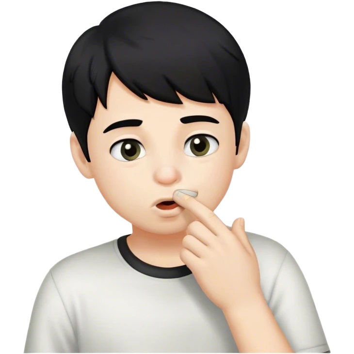 black hair white skin headed boy picking his nose emoji