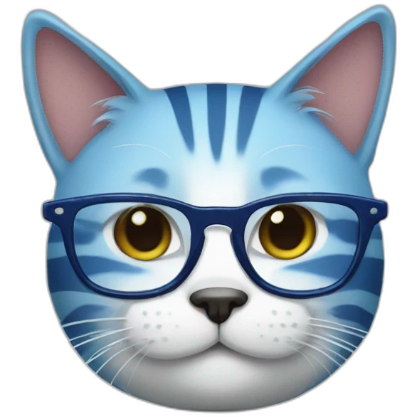 striped blue cat with glasses emoji