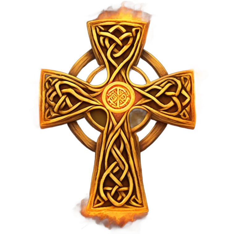 Celtic cross surrounded by the earth on fire  emoji