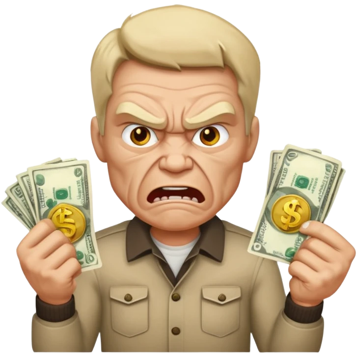 a man with money and angry face emoji