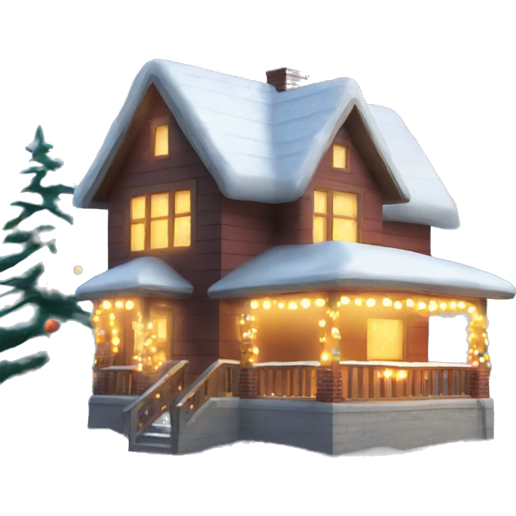 House with Christmas lights and snow emoji
