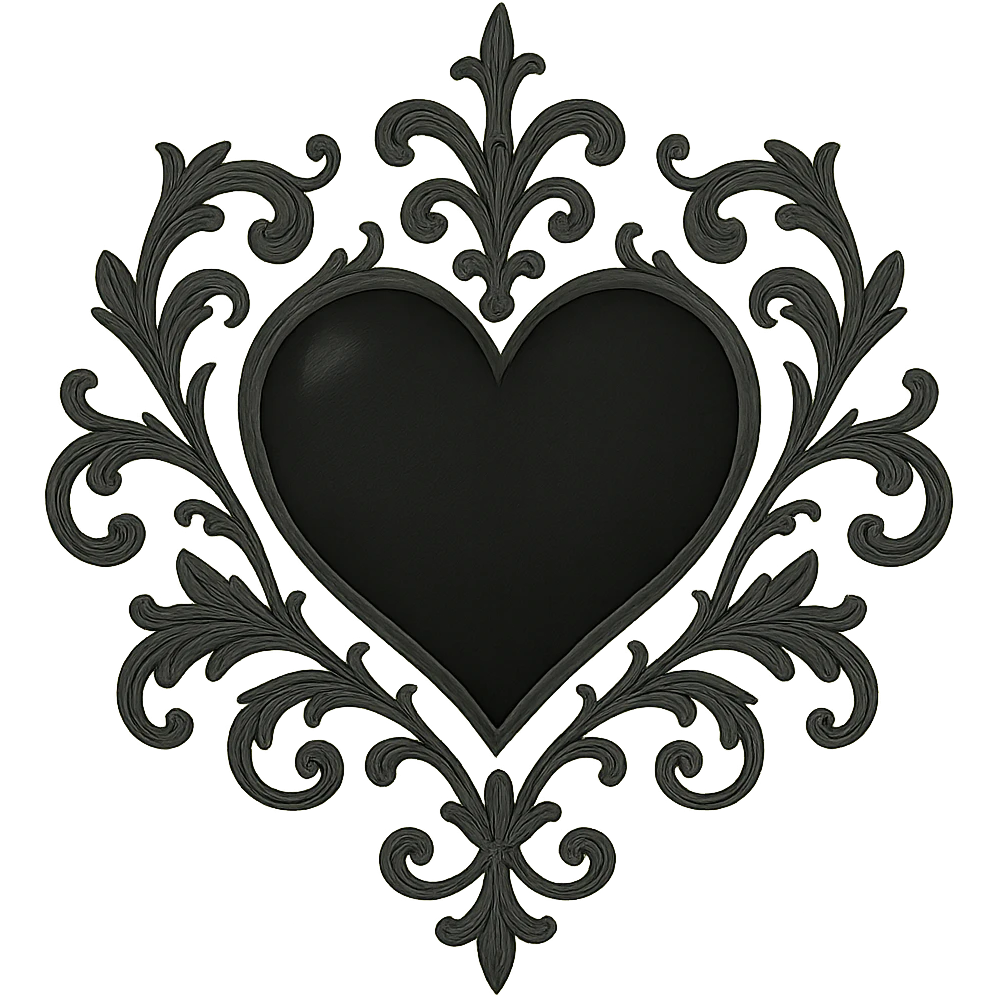 black gothic heart, ornate, dark, elegant, ghibli style emoji