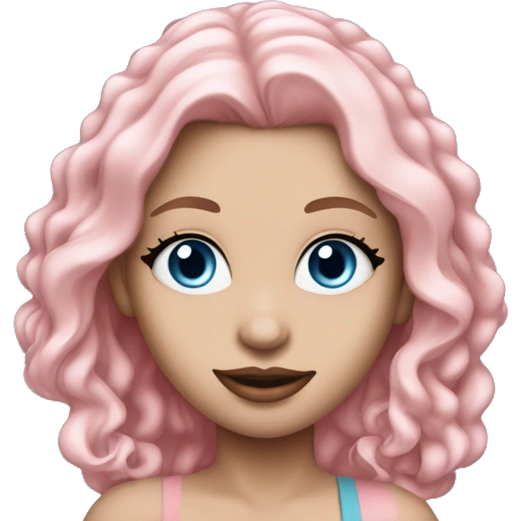 a beautiful girl with fair skin, blue eyes and long soft pink hair, with pink lipstick on her lips. full length emoji