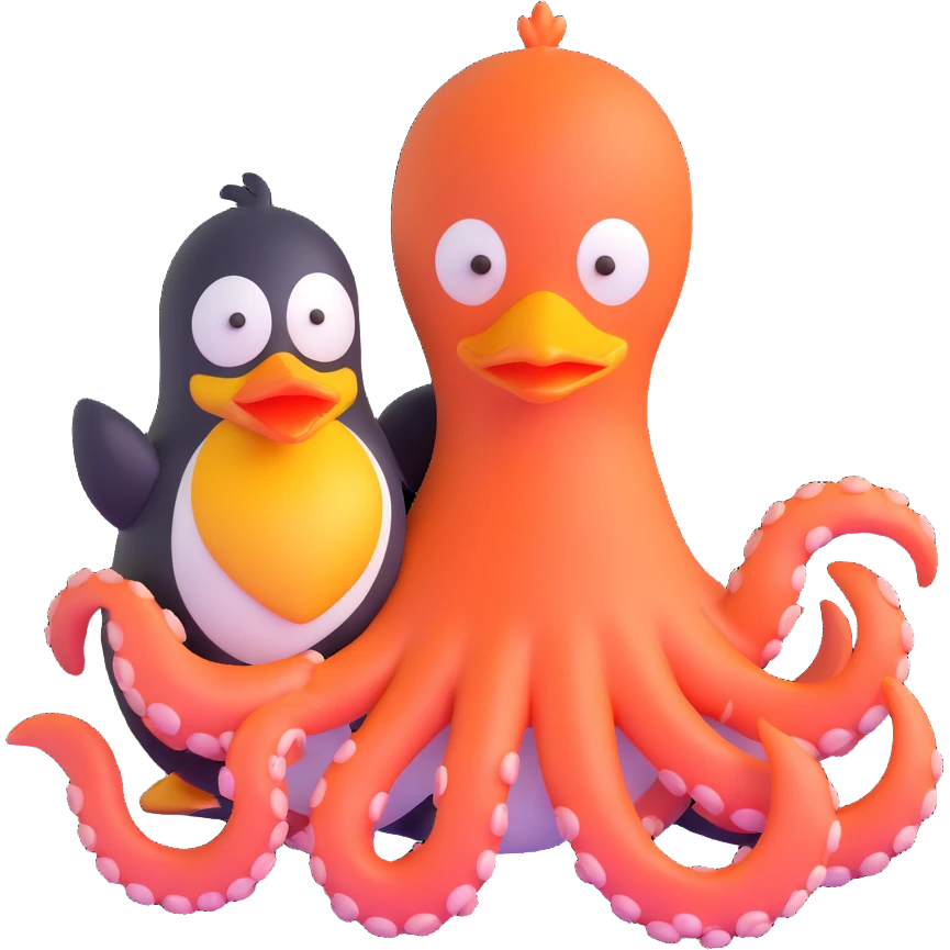 An octopus with penguin body and duck head emoji