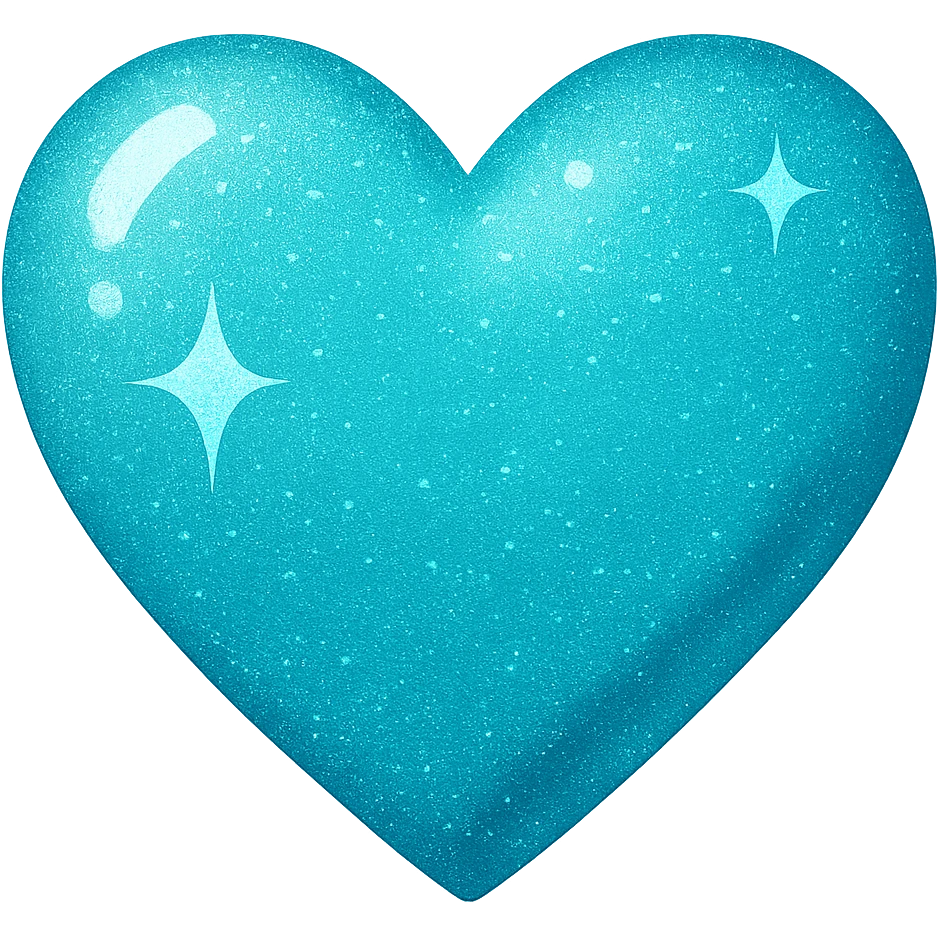 Change the glittery pink color heart with a subtle gradient and no border to a glittery blue color heart with a subtle gradient and no border. Keep the background transparent. Maintain the glittery texture and subtle gradient effect in blue shades, no border around the heart. emoji